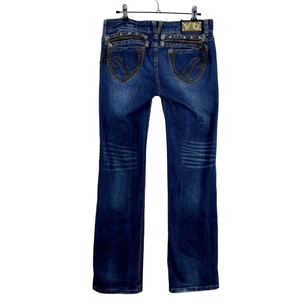 Y2K Virgin Only Distressed Stud Embroiered Grunge Mcbling Bootcut Lowrise Jeans